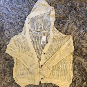 Open knit hooded cardigan